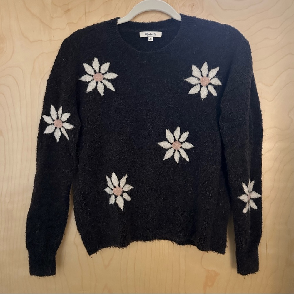 Madewell Floral Intarsia Pullover Crewneck Knit Merino Wool Sweater Size XS